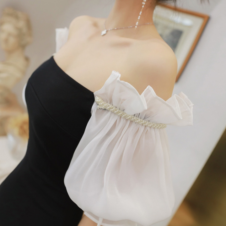 Elegant gown dress womens backless lantern sleeve