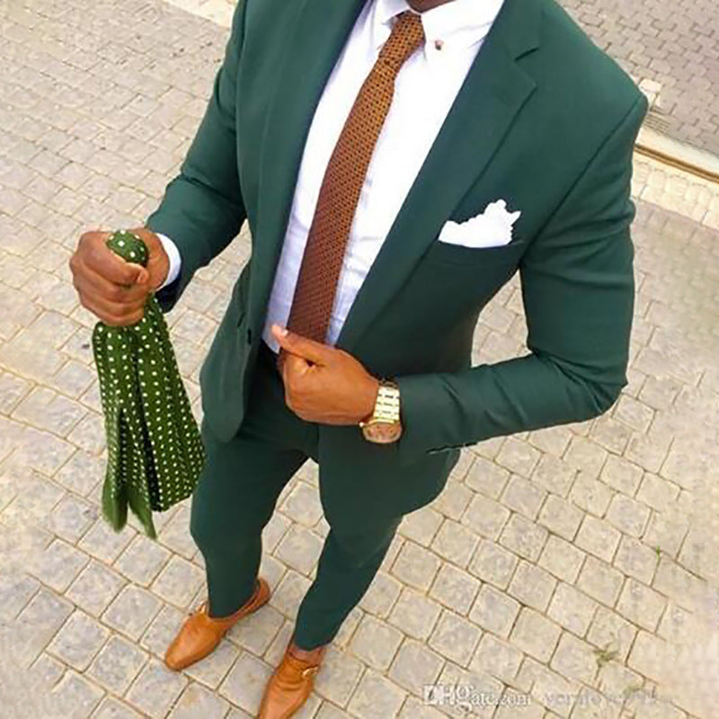 Business Men Suits 2 Pieces Groom Tuxedos Green Slim Fit Wedding Suits