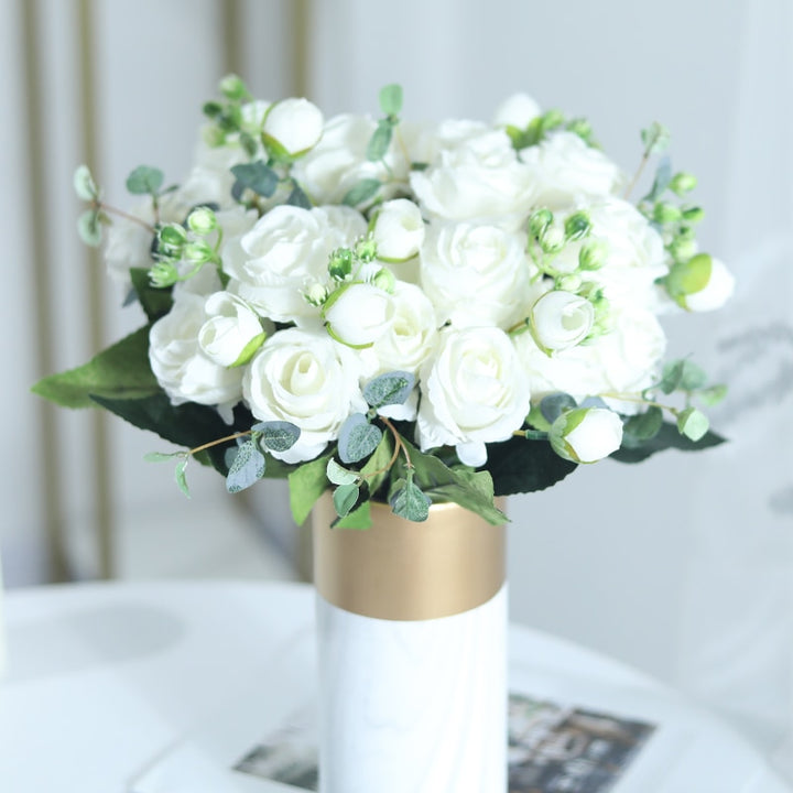 Beautiful artificial roses with 3 buds silk flower wedding decor wreath accessories