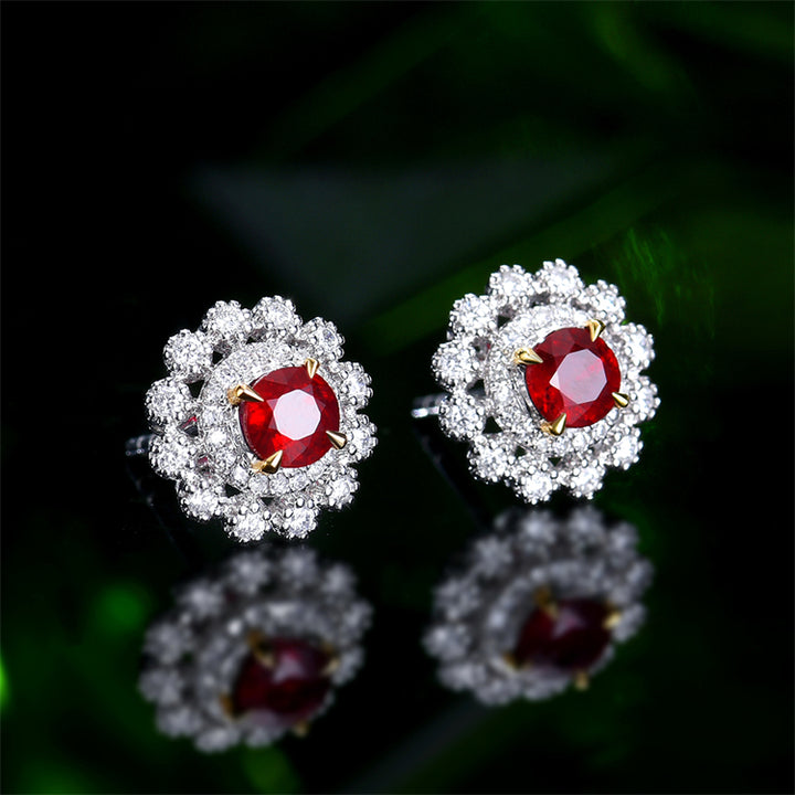 Gemstone 0 84ct genuine red ruby earring stud 18k gold jewelry