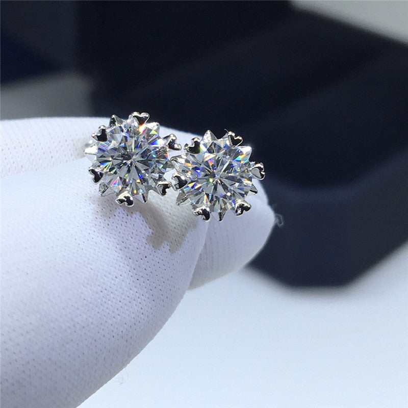 Silver 925 original 1 2 carat diamond snowflake stud earrings real gemstone jewelry