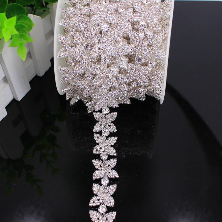 1 Yard Handmade Silver Sewing Tassel Fringe DIY Sew on Trimming Bridal Crystal Clear Rhinestone Patch Appliques for Bridal Dress