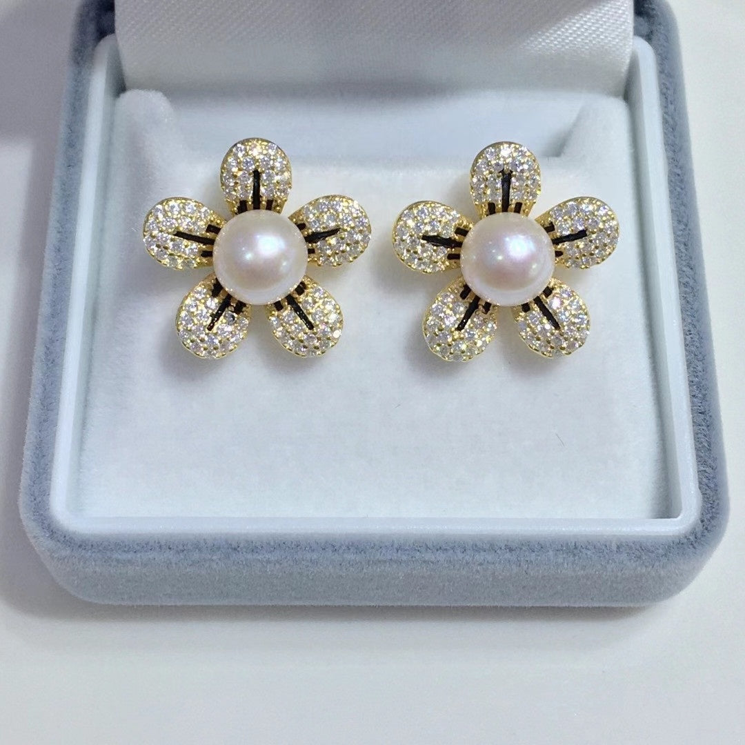 Real freshwater pearl earring 925 sterling silver with gold plated