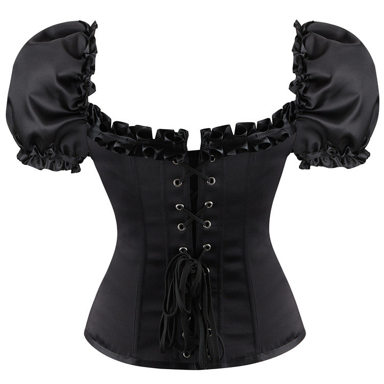 Puff sleeves court corset 12 steels bone body shaper bustier top