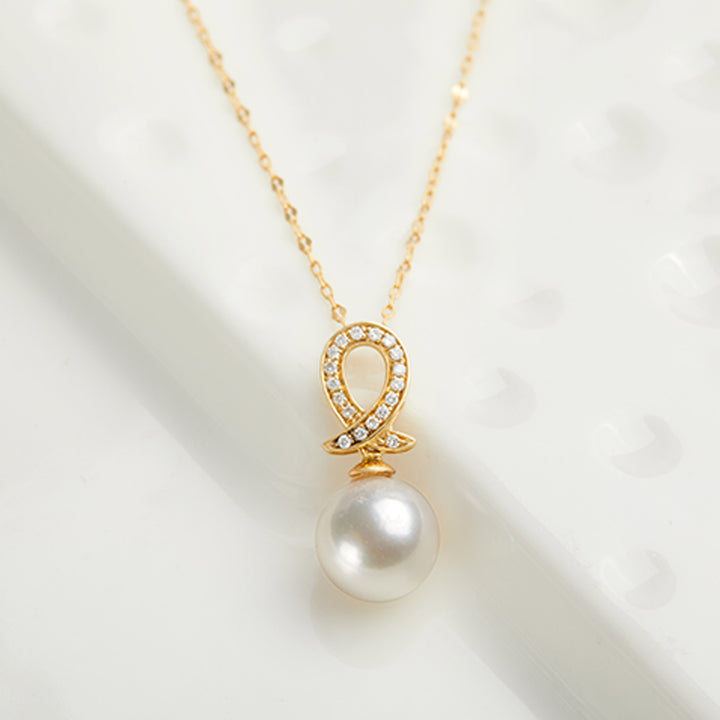 18k gold seawater akoya pearl scarf diamond gemstone womens pendant