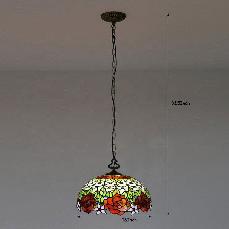 LongHuiJing Rose Tiffany Chandelier Ceiling Lights Colored Glass Restaurant Pendant Lamp