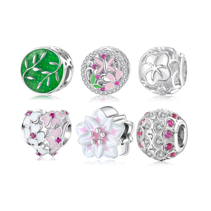 Sterling silver flower enamel pink and white charms for bracelets jewelry