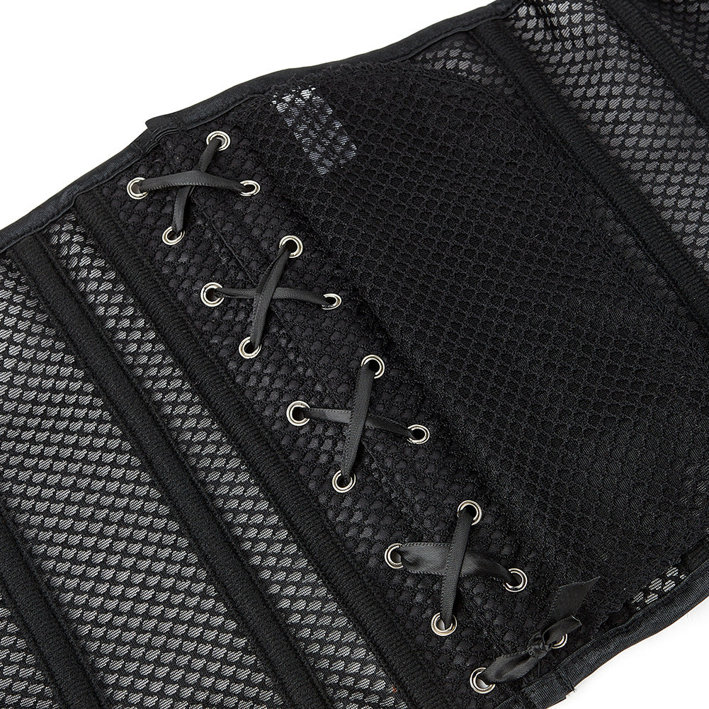Womens black waist cinchers 14 elastic steel boned top mesh corset