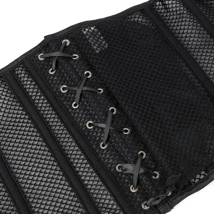 Womens black waist cinchers 14 elastic steel boned top mesh corset