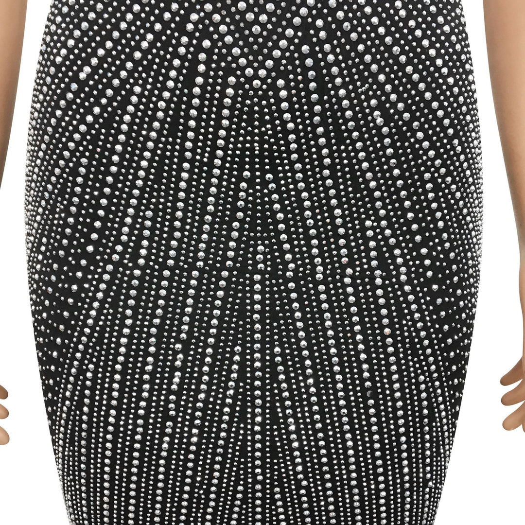 Womens Fashion tight v neck sleeveless sparkle rhinestone dress plus size maxi