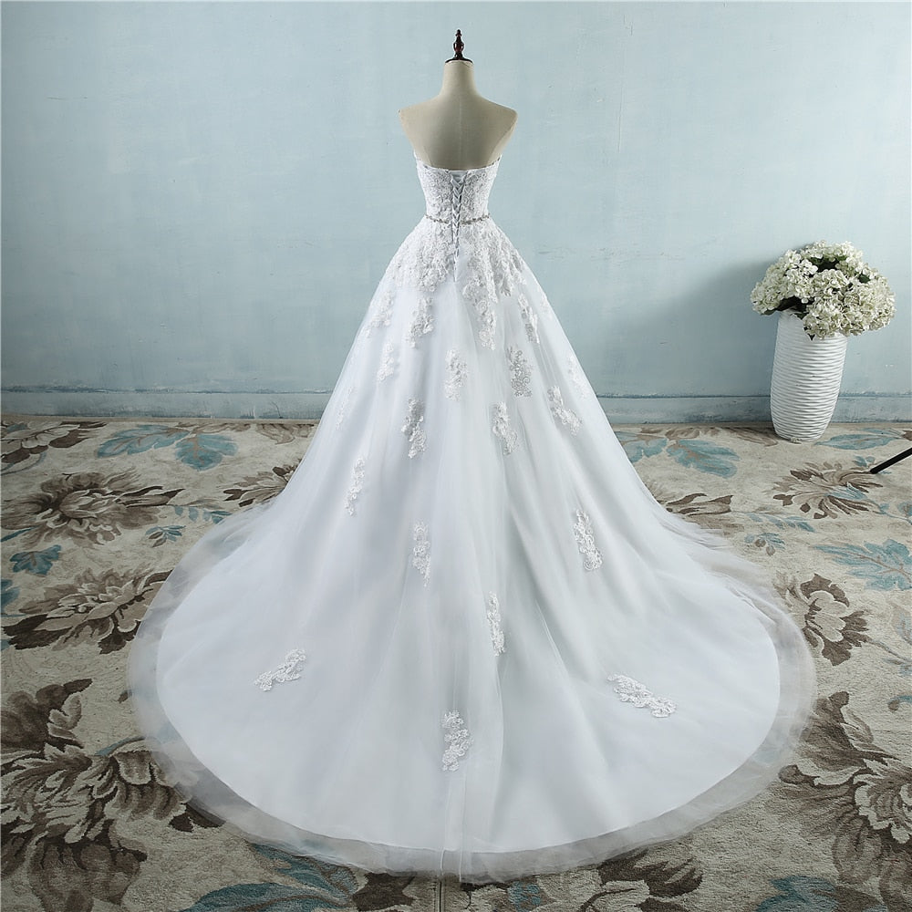 ZJ9032 Lace Flower Sweetheart White Ivory Fashion Sexy 2021 Wedding Dresses for Brides Plus Size Maxi Size 2-26w