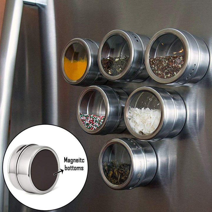 Magnetic spice jars set with spice labels and chalkboard pen stainless steel