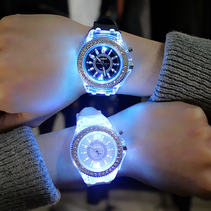 Fashion geneva led light mens quartz women silicone watch