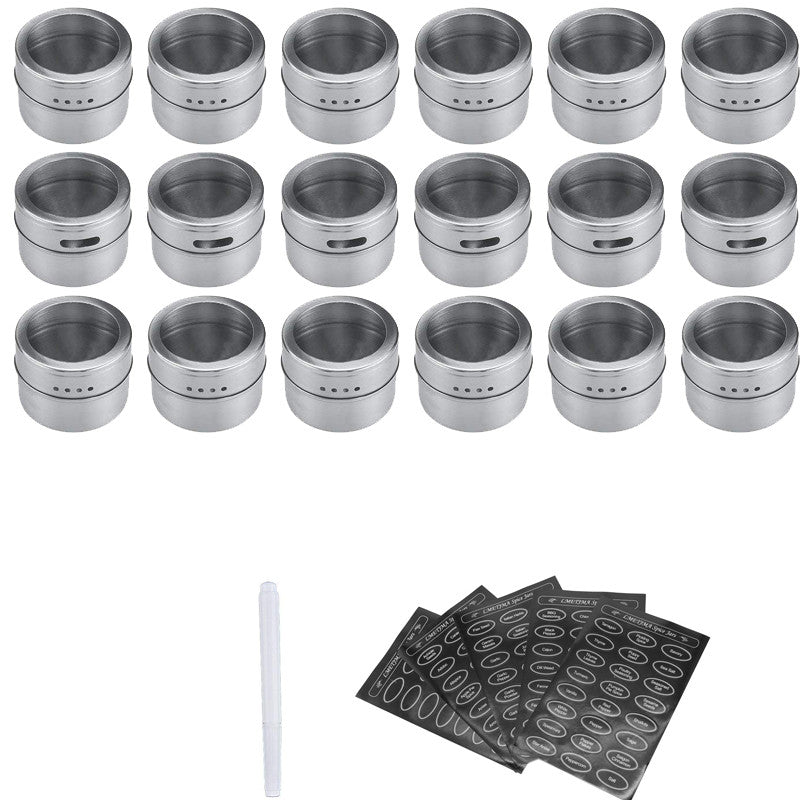 Magnetic spice jars set with spice labels and chalkboard pen stainless steel