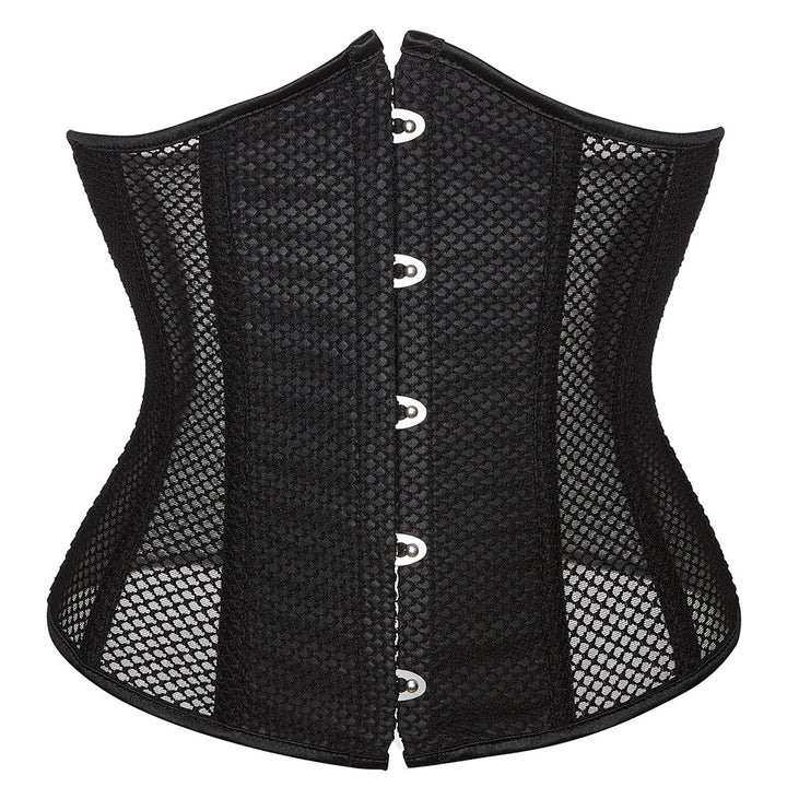 Womens black waist cinchers 14 elastic steel boned top mesh corset