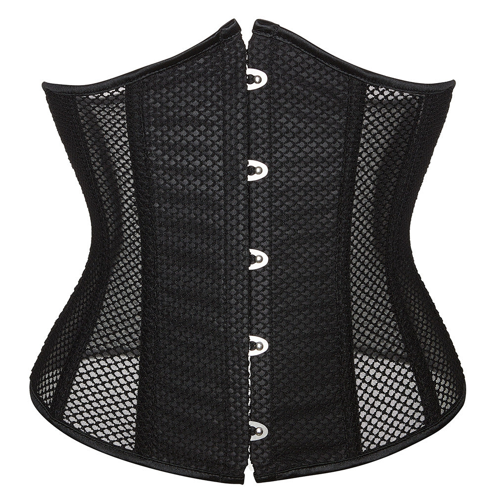 Womens black waist cinchers 14 elastic steel boned top mesh corset