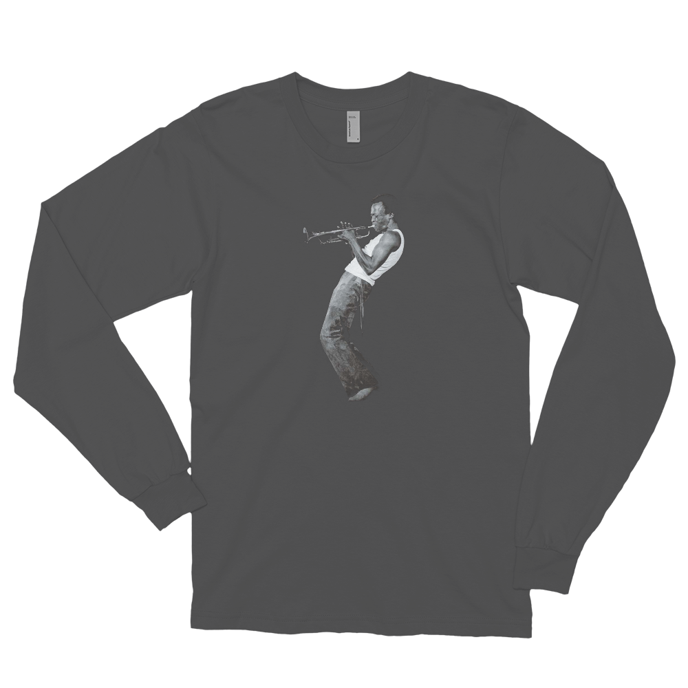 Miles davis playing his trumpet artwork long sleeve shirt