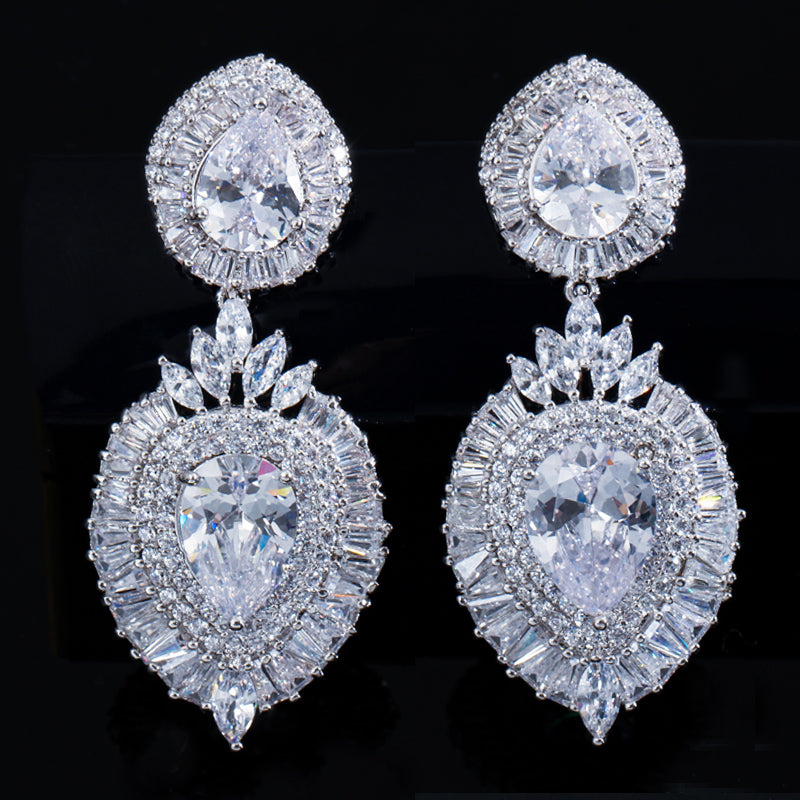 Luxurious quality cubic zirconia long dangle women earrings for bridal jewelry