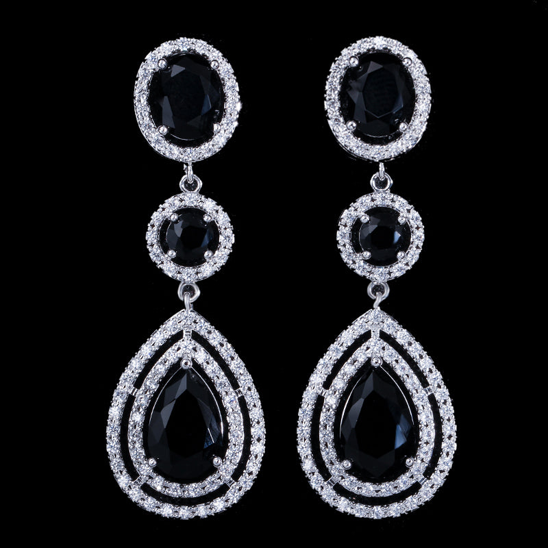 American big cubic zirconia stone pave long royal blue bridal Jewelry earrings