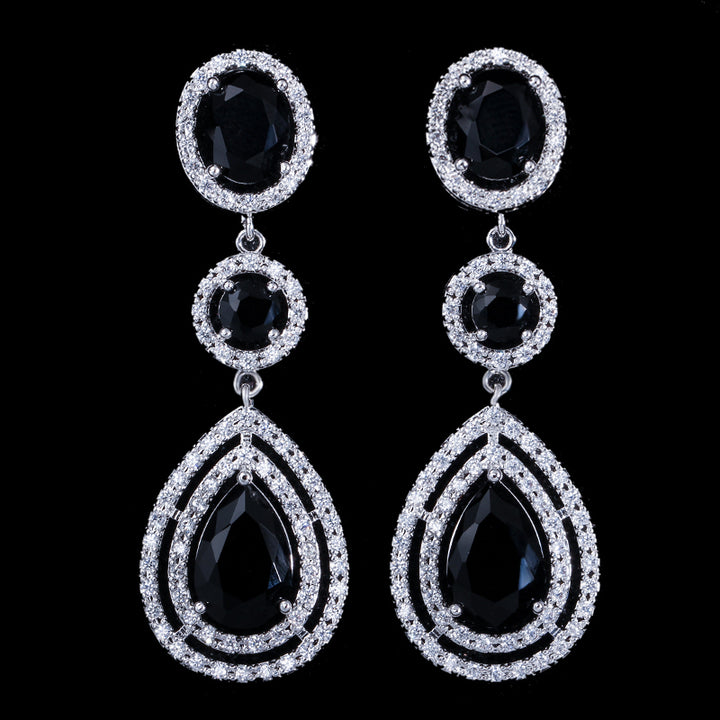 American big cubic zirconia stone pave long royal blue bridal Jewelry earrings