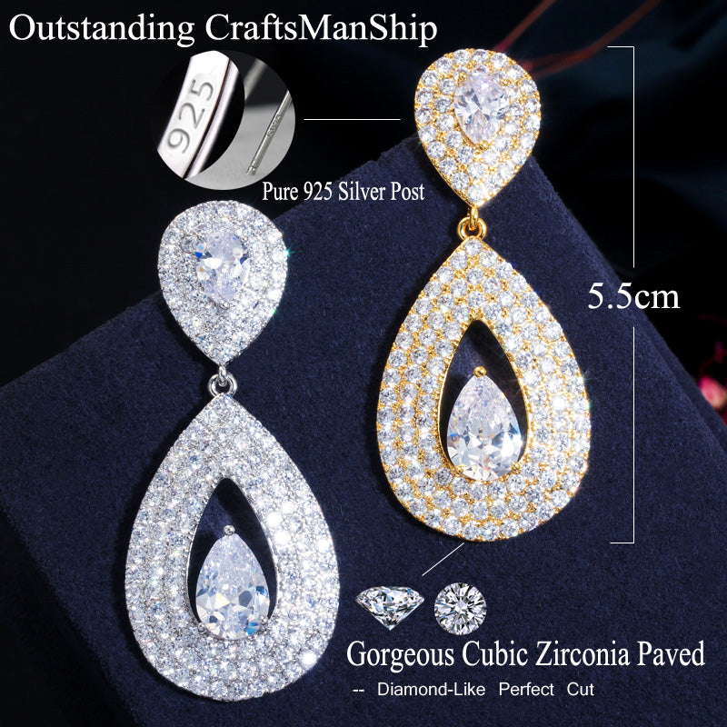 Zirconia stone 585 gold filled  dangle drop pendant earrings jewelry