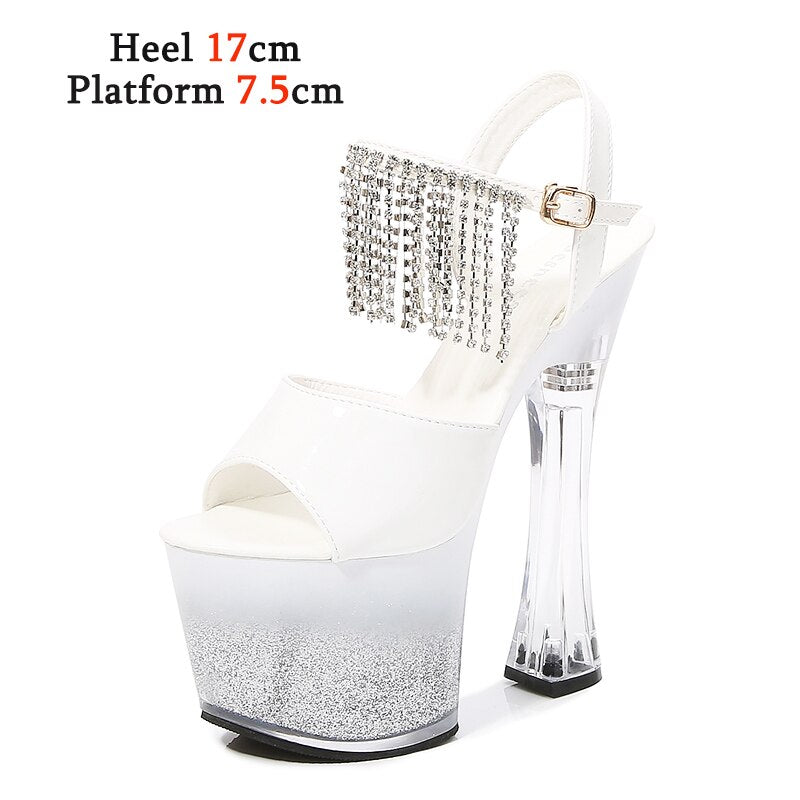 Shuzumiao Sandals 2021 Summer New Patent Leather Platform Square Heel Fashion Fringe Party womens shoes