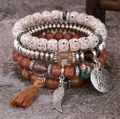 Bohemian multi layer beaded women bracelet trendy bodhi tassel
