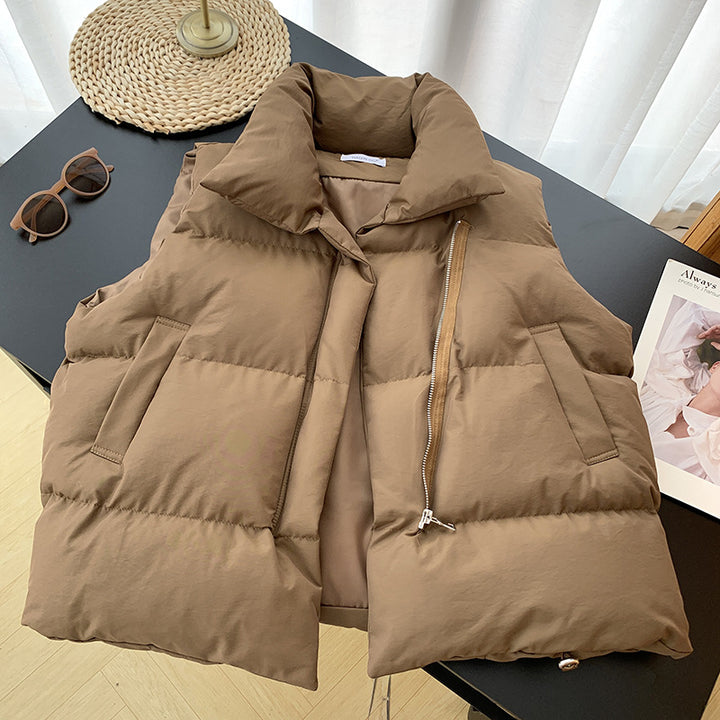 Women fashion light warm winter coats stand collar vest jacket