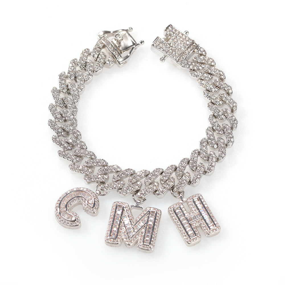 Birthday Gift Personalized Name Iced Out Custom Cuban Choker Baguette Letters Necklace Bracelet Cuban Link Anklet Jewelry