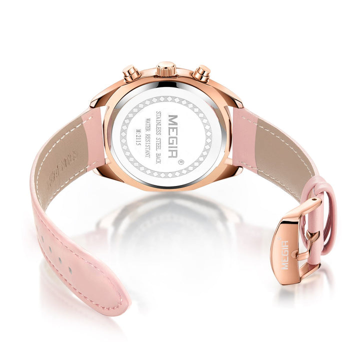 Womens waterproof top brand chronograph genuine leather bracelet watch