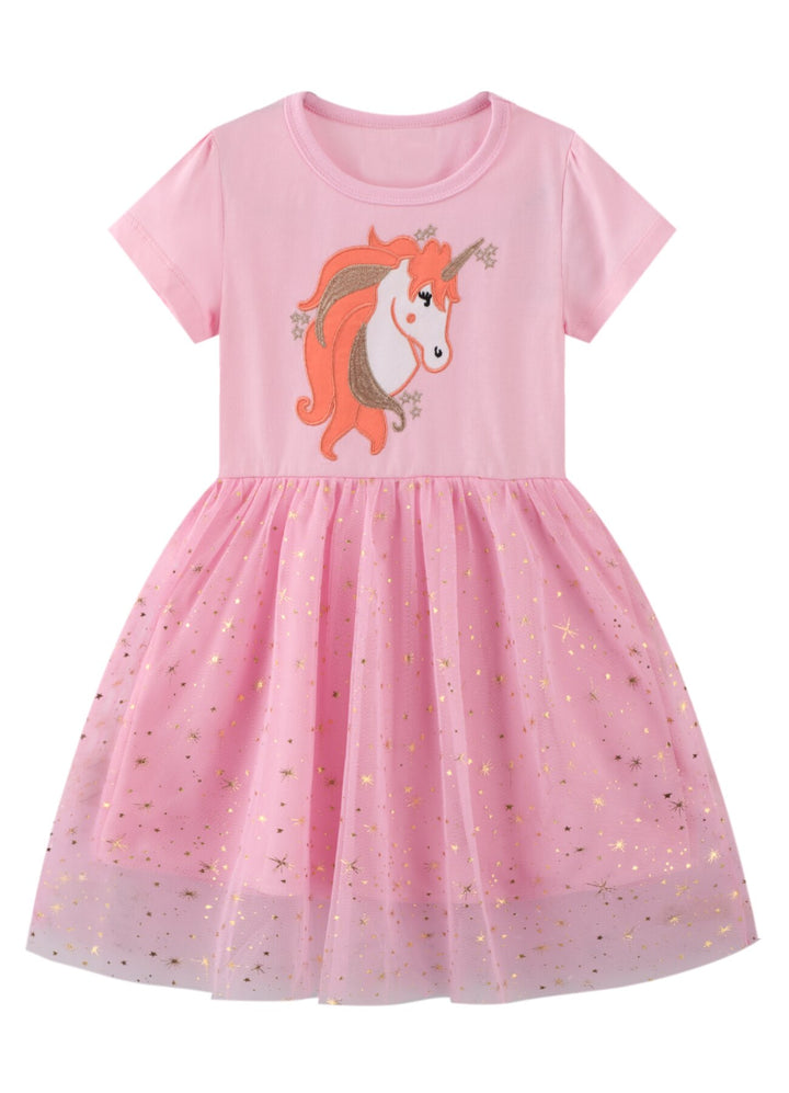 Baby Girl Dress With Animal Applique Vestidos Striped Cotton Kids Unicorn Party Dresses for Girls Clothes Casual Dress 2-7y