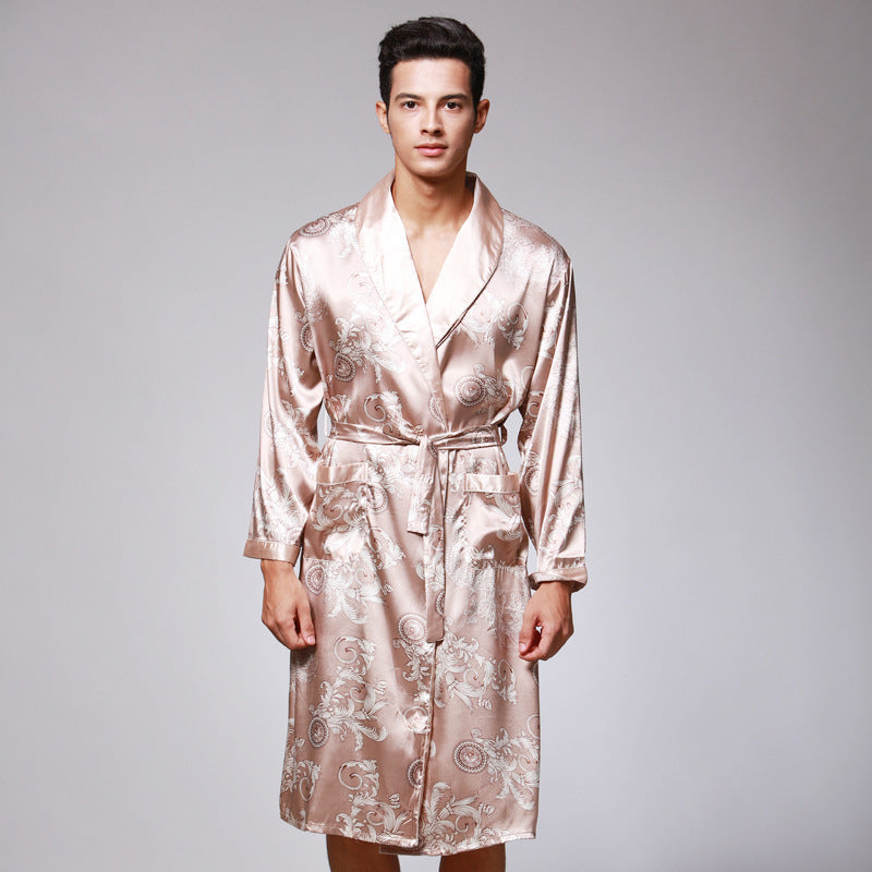 Dragon phoenix print men silk satin couple pajamas sets