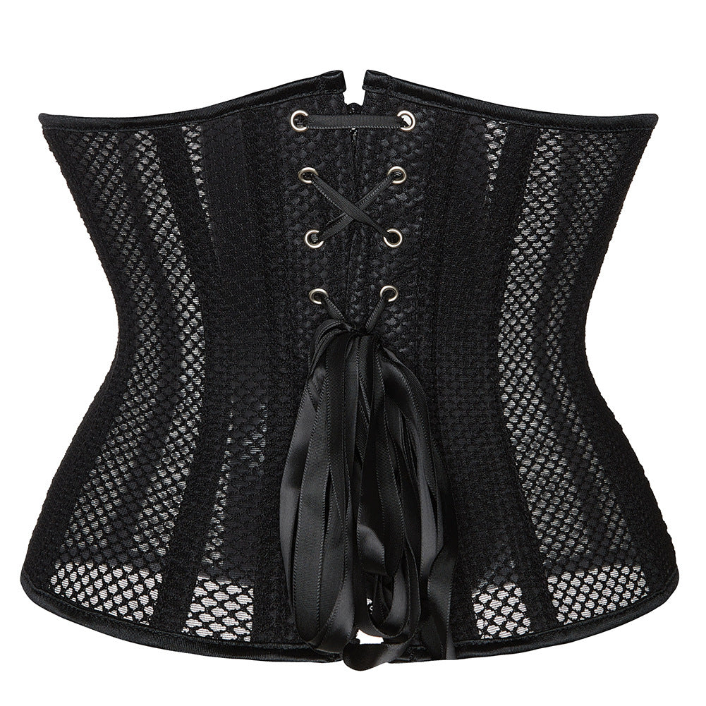 Womens black waist cinchers 14 elastic steel boned top mesh corset