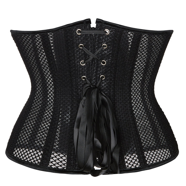 Womens black waist cinchers 14 elastic steel boned top mesh corset