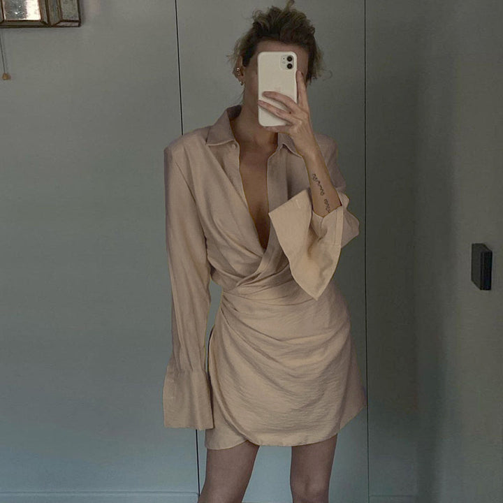A line womens dress deep v neck long sleeved design casual commuter clothing