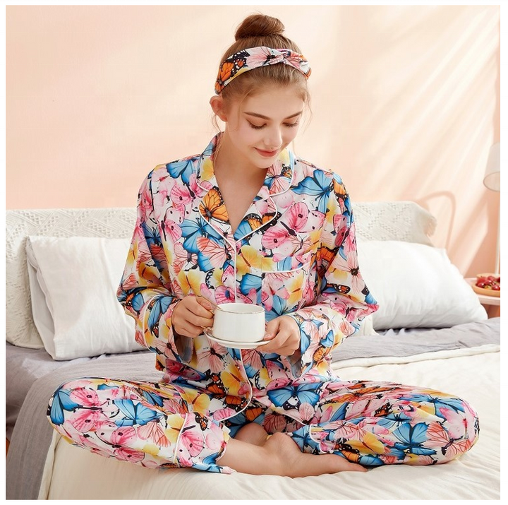 202021 Cute Pajamas Set Ladies Headband Summer Silk Pajamas Set Girls Sleepwear Pajamas Girls Sleepwear