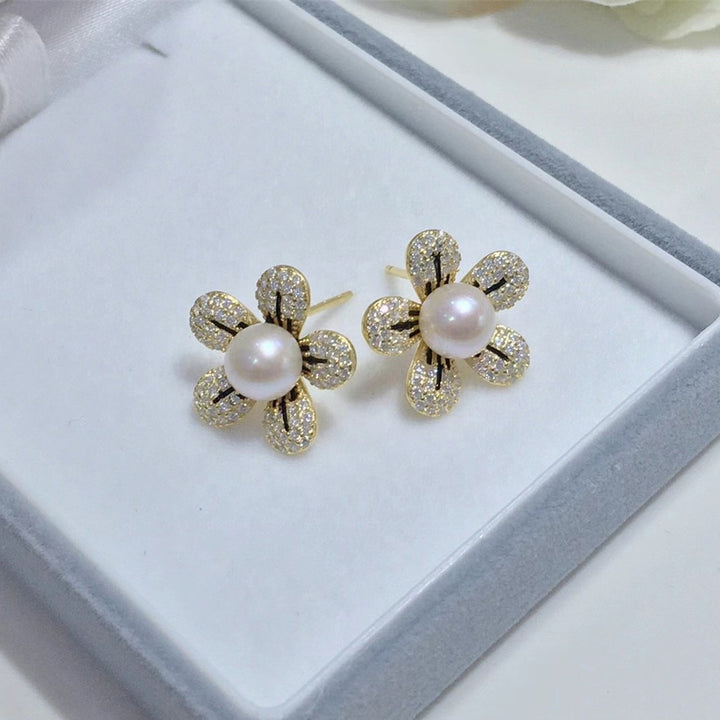 Real freshwater pearl earring 925 sterling silver with gold plated