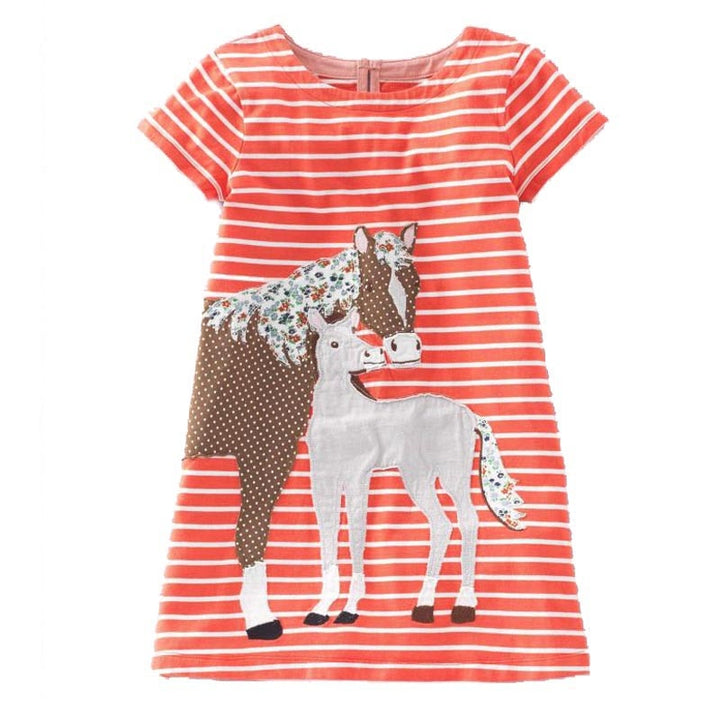 Baby Girl Dress With Animal Applique Vestidos Striped Cotton Kids Unicorn Party Dresses for Girls Clothes Casual Dress 2-7y