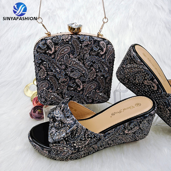 Sinya luxury beads gold italian style ladies matching Apparel & Accessories > Shoes and bags set