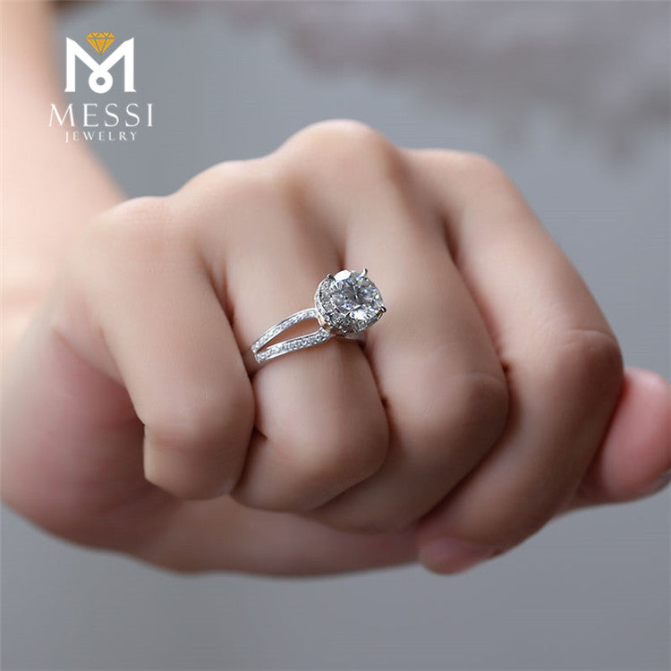 Messi Jewelry Wedding Ring 14K Gold Rings China 2ct Main Stone 4 Prong Setting Moissanite Ring Jewelry for Women