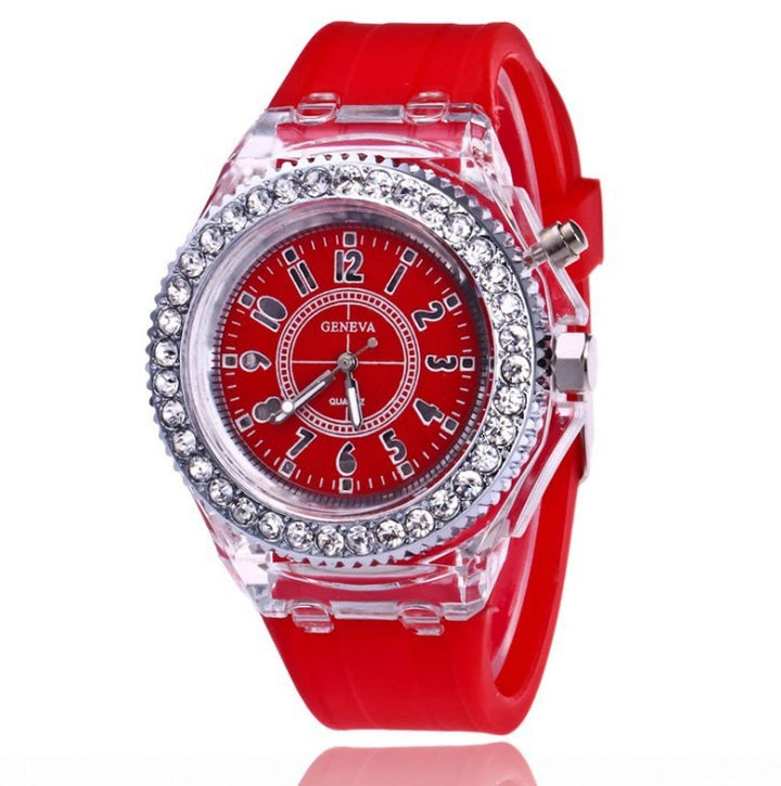 Fashion geneva led light mens quartz women silicone watch