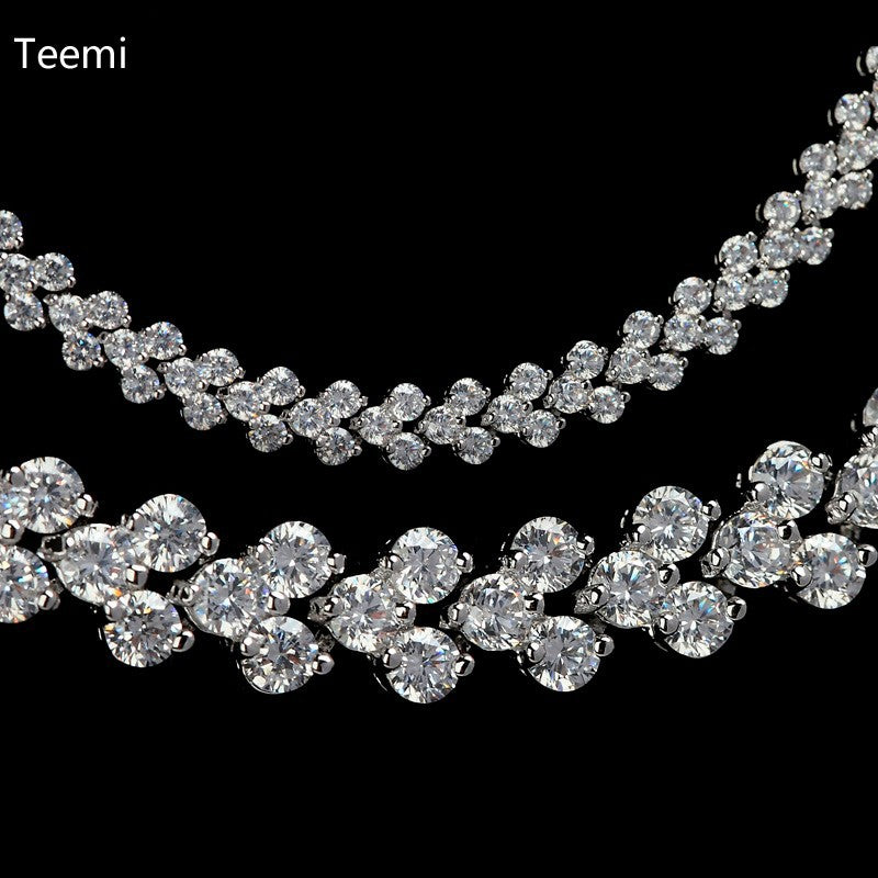 Fashion 3rows zirconia earring necklace bridal jewelry sets