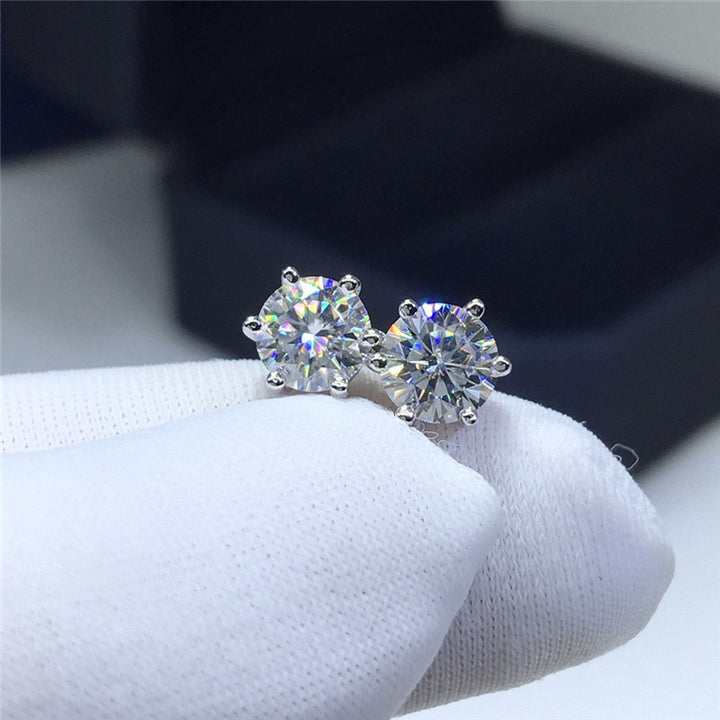 Silver 925 original 1 2 carat diamond snowflake stud earrings real gemstone jewelry