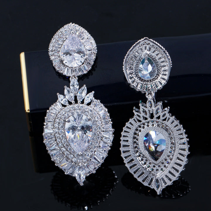 Luxurious quality cubic zirconia long dangle women earrings for bridal jewelry