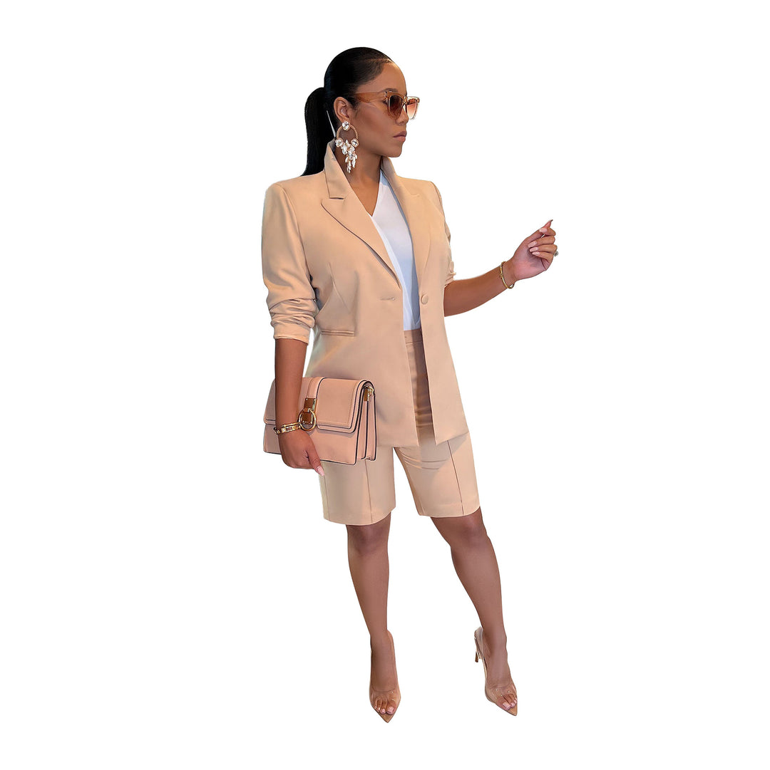 Womens knee length pants suit matching blazer 2 pc set sweatsuit tracksuit