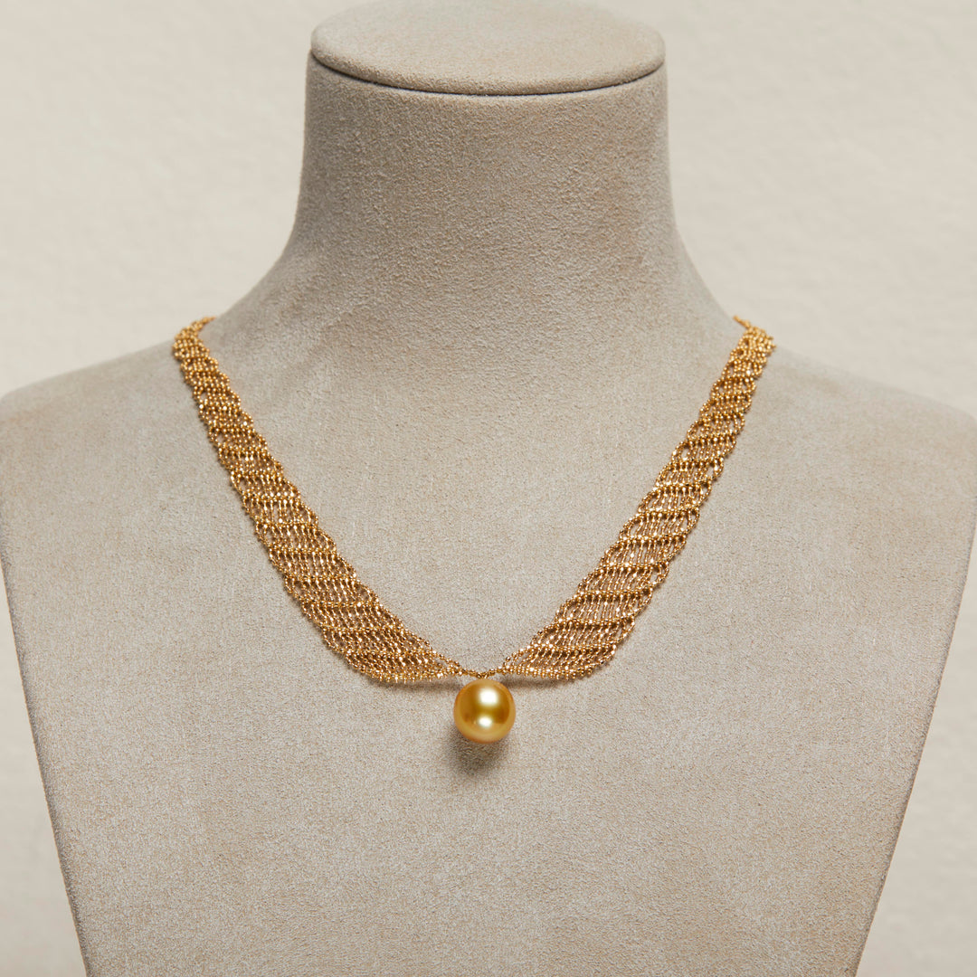 18k gold lace knit necklace seawater pearl 5a gold womans adjustable chain