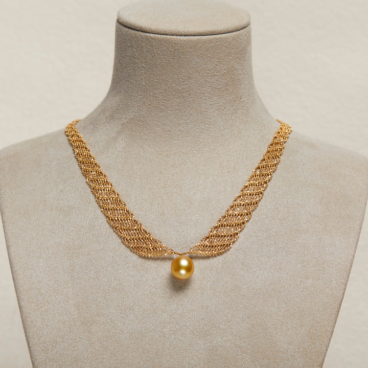 18k gold lace knit necklace seawater pearl 5a gold womans adjustable chain