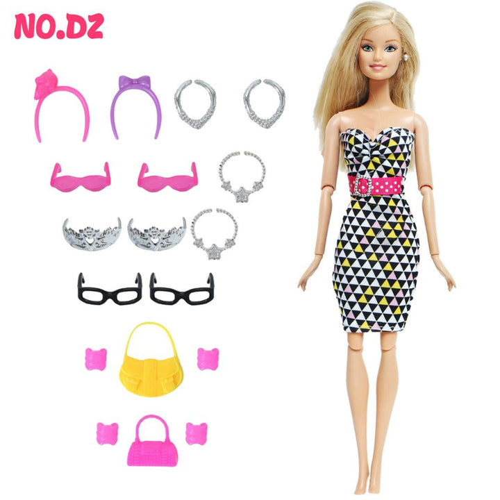 14 pcs barbie doll dresses accessories Apparel & Accessories > Shoes handbag glasses clothes toys