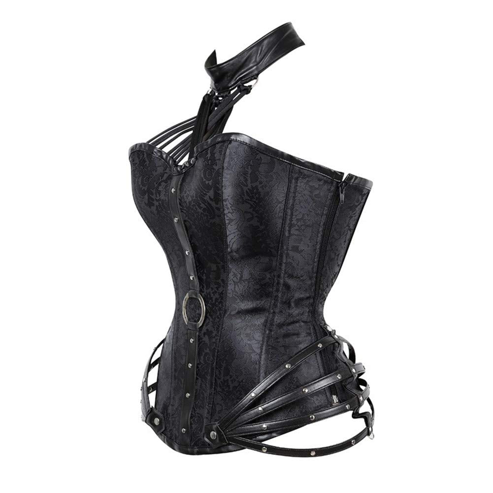 Womens steel boned lace up top zipper jacquard back ribbon corset