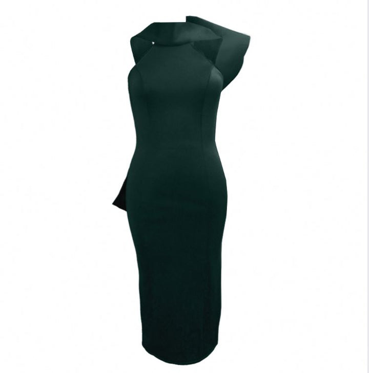 Bodycon one shoulder dress bowtie elegant split women